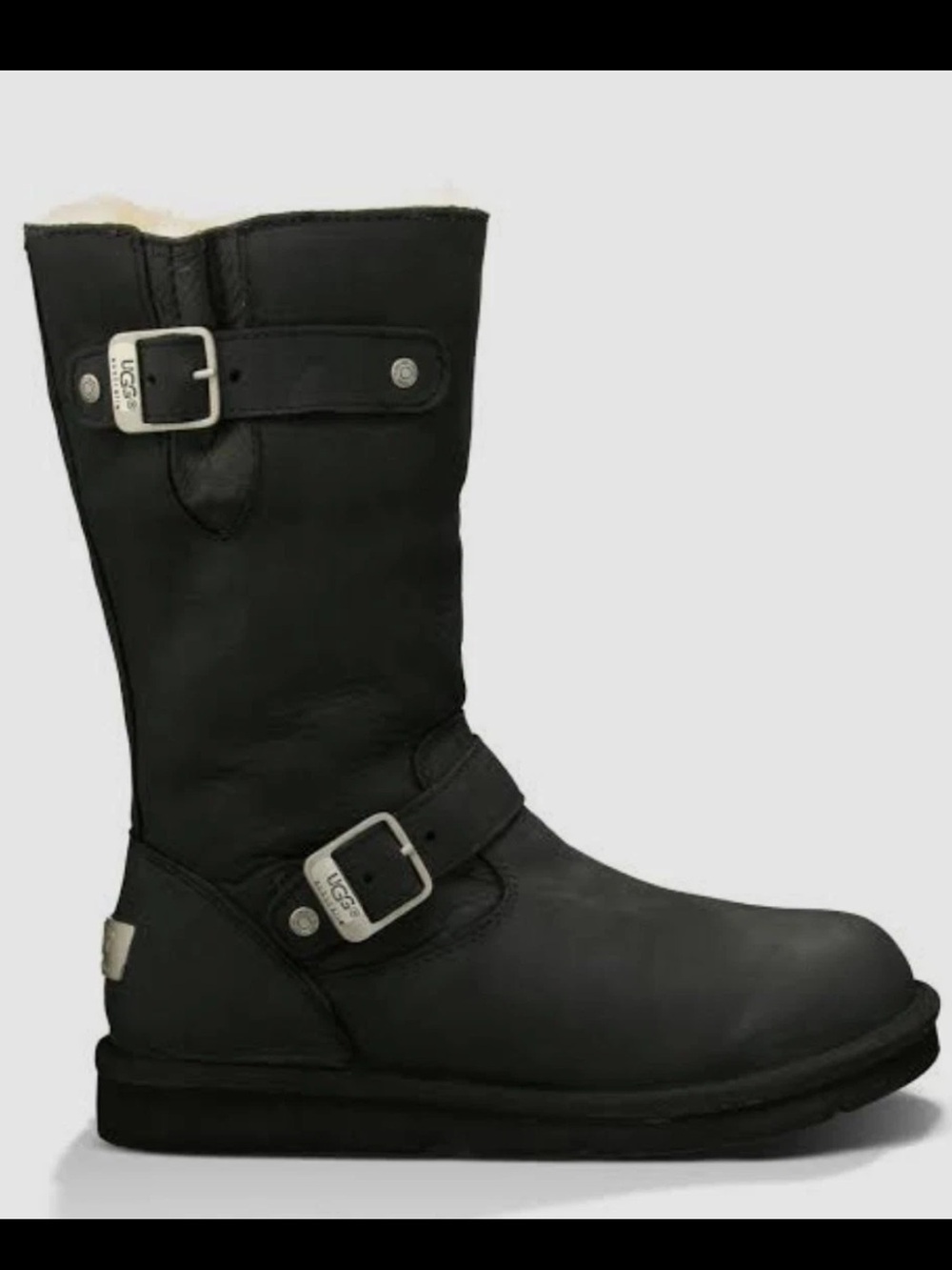UGG Australia Kensington Black Leather Sherpa Lined Moto Biker Boots Size 8